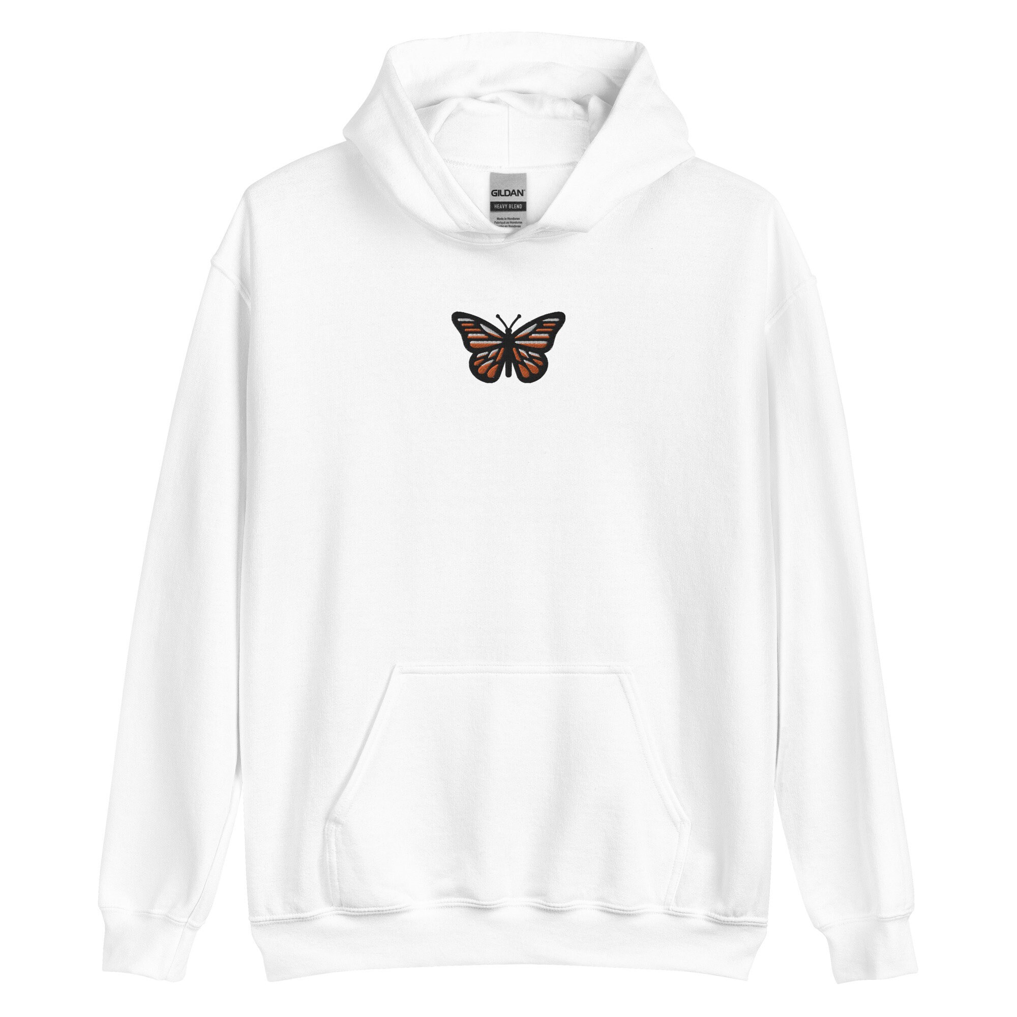 Monarch Butterfly Embroidered Hoodie Orange Graphic Sweatshirt Fleece Embroidery Pullover Men Women Aesthetic Top Etsy UK