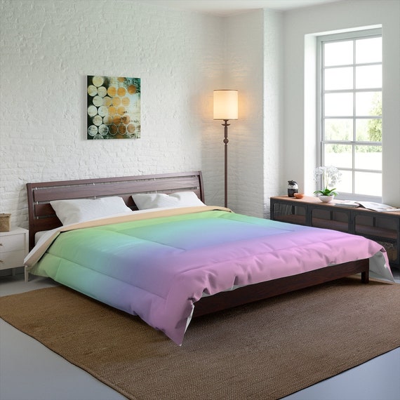 Rainbow Ombre Bed Comforter Pastel Pink Purple Colorful King Queen Twin Single Full Size Quilted Blanket Bedding Bedroom Etsy UK