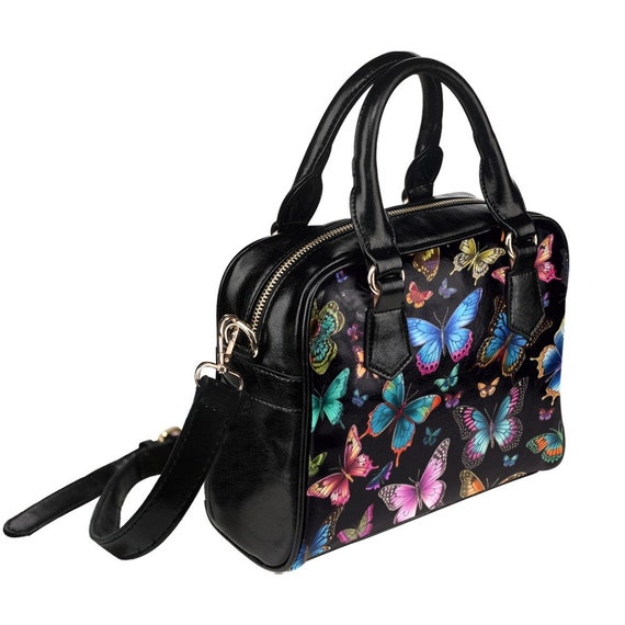 Schmetterling Leder Geldborse Damen Designer Handtasche Animal Print Schwarz Kleine Niedliche Schulter Vegan Leder Umhangetasche Damen Etsy
