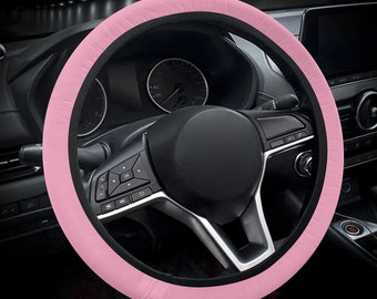 Funda para volante rosa, color liso, con estampado de novillo, lavable, para coche, para hombre y mujer, accesorios de 15 pulgadas