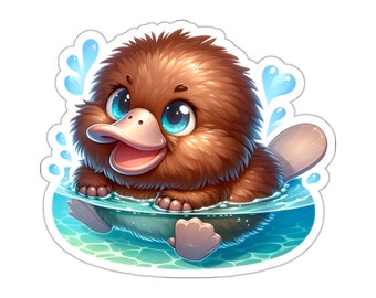 Calcomanía de pegatina de ornitorrinco bebé, vinilo de arte de agua animal portátil lindo vaso de botella de agua coche impermeable parachoques claro estético troquelado