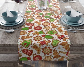 Bonhause Chemin De Table De Noël En Forme De Pain D'épices Pour Cuisine, Salle à Manger, Décoration De Table De Noël Pour Intérieur Ou Extérieur, Maison, Vacances, Fête (33 X 183 Cm