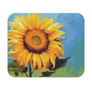 Sonnenblume Mauspad, Gelbe Blume Kunst Computer Gaming Einzigartiger Schreibtisch Cooles Dekoratives Ästhetisches Design Quadratische Matte