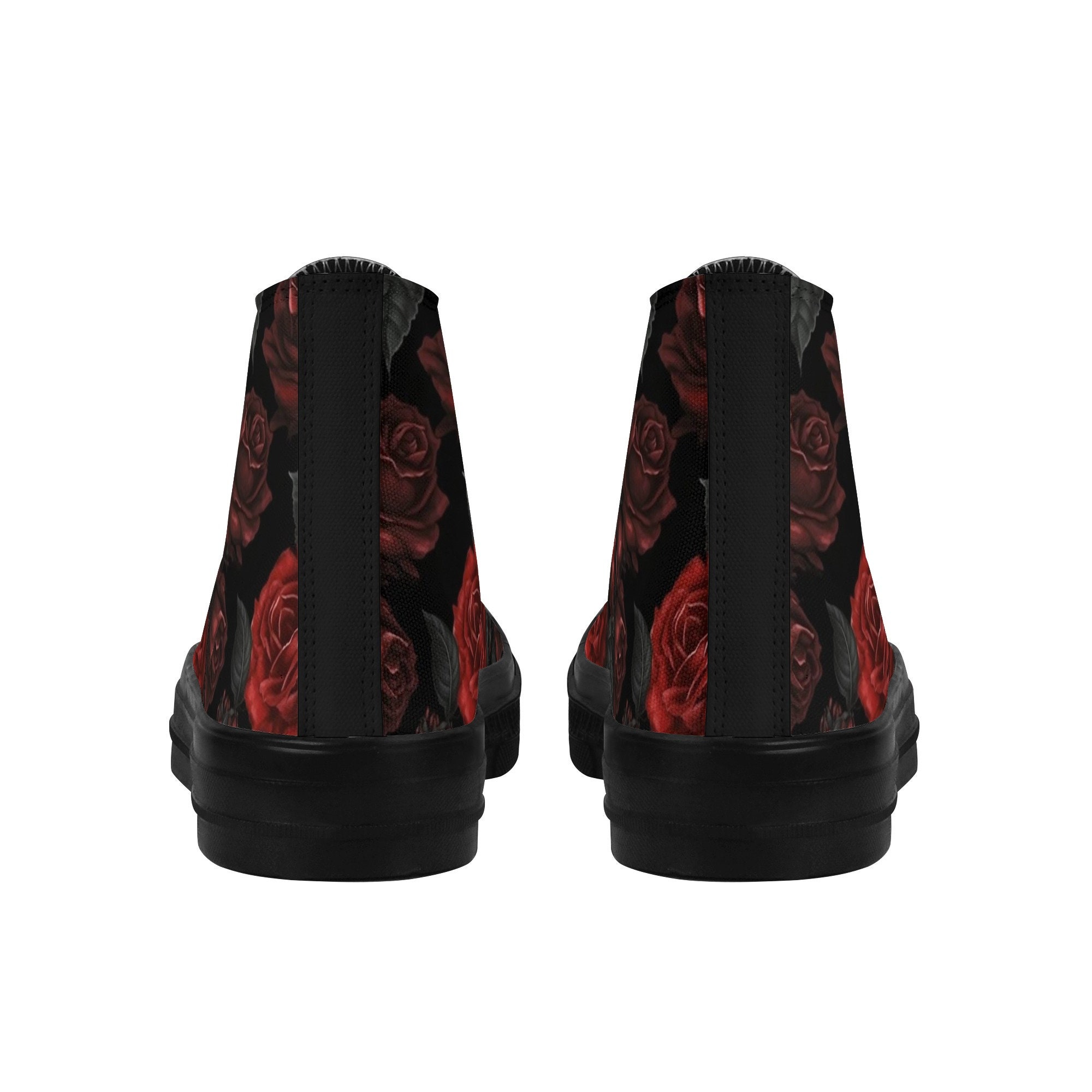 Red and Black Roses Women High Top Shoes, Gothic Flowers 