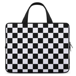 Checkered Laptop Sleeve Case Handle, Black White Check Print Computer Macbook 13 15 17 inch Bag Carrying Protective Padding Cover Pouch
