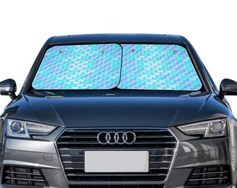 Sjöjungfru solskydd för bil, 2-delat set, blå fiskfjäll vindruta sidoruta vikbara tillbehör bil SUV lastbilar skydd visir skärmskydd