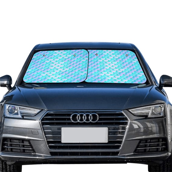 Mermaid Car Sun Shade 2 Piece Set, Blue Fish Scales Windshield