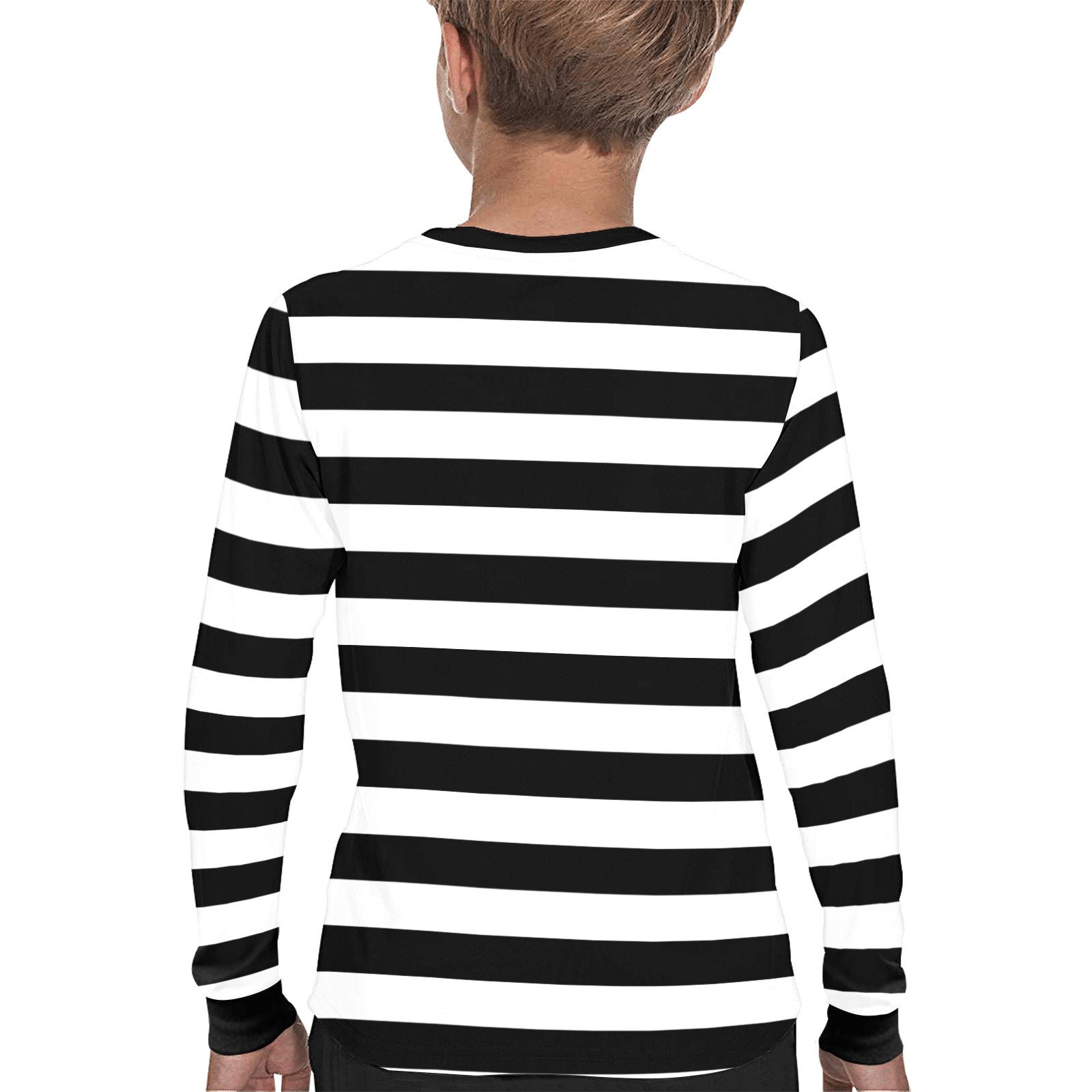 Black and White Striped Kids Long Sleeve Tshirt, Unisex Boys