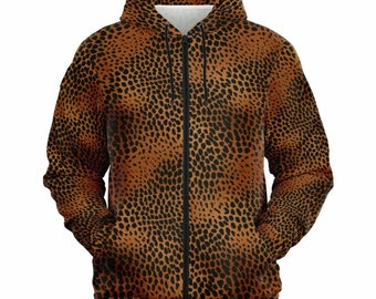 Leopard Print Zip up Hoodie, Animal Cheetah Full Zipper Pocket Men