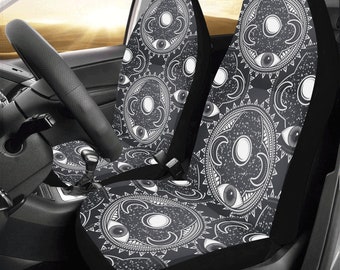 Mandala Luna Sole Seggiolino Auto Copre 2 pc Retro Sky Copertina Asiatica Coperture anteriore per il veicolo, Boho Car SUV Truck Protector Decorazione accessorio
