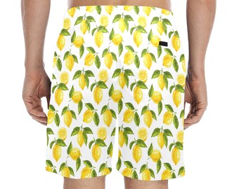 Pantaloncini Da Bagno Uomo Con Stampe Limone E Arancia - Asciugatura Rapida, Poliestere Traspirante, Tasca Laterale, Cinturino Con Coulisse, Ideali Per Spiaggia E Surf