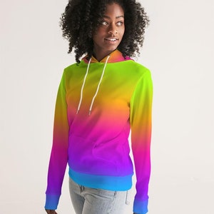Tie Dye dames pullover hoodie, gradiënt ombre kleurrijk paars esthetisch passend grafisch sweatshirt met lange mouwen en capuchon en zakken