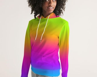 Tie Dye Frauen Pullover Hoodie, Farbverlauf Ombre Bunt Lila Ästhetik ausgestattet Grafik Kapuzen Langarm-Sweatshirt mit Taschen