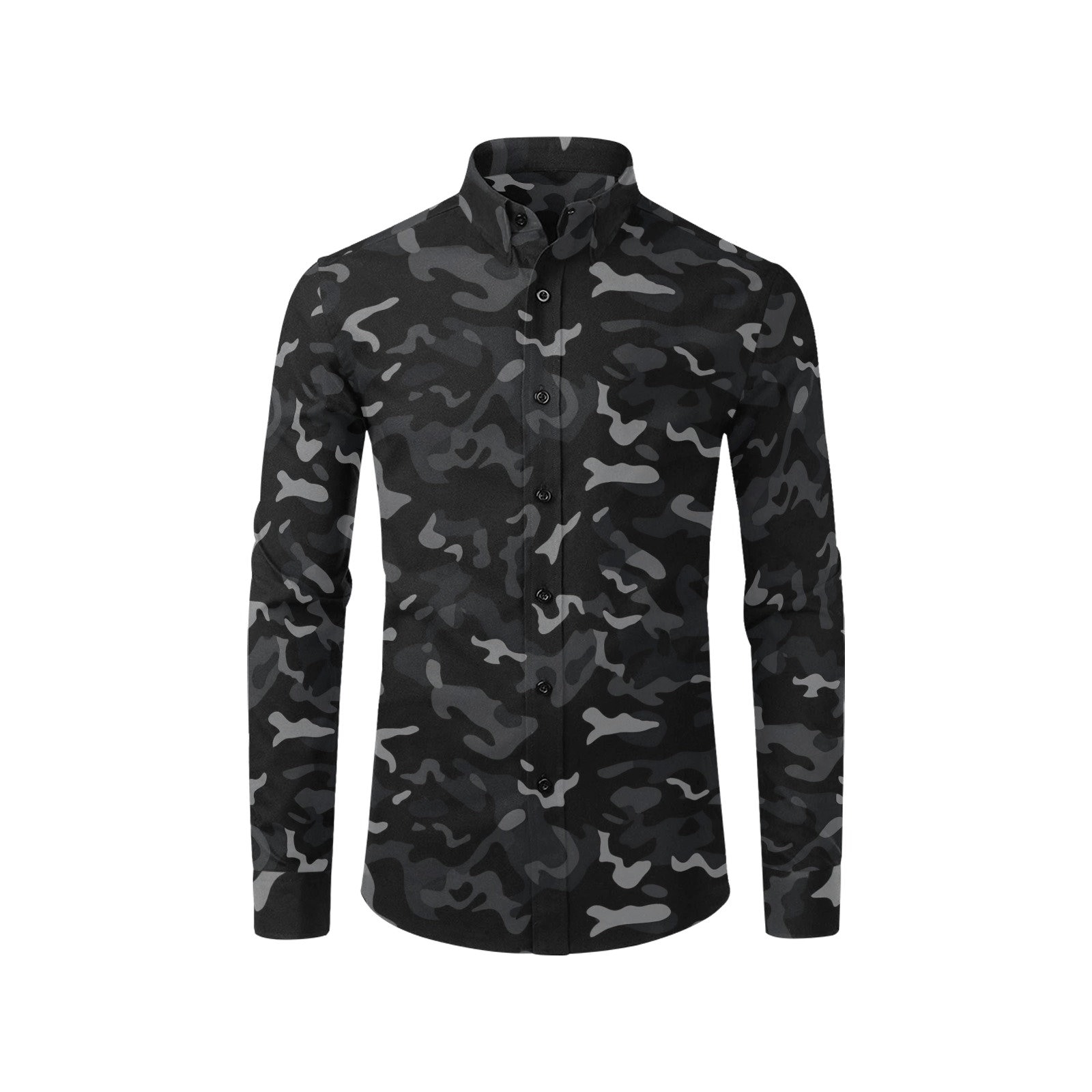 black camo dress shirt Black Camouflage Long Sleeve Men Button Up Shirt, Grey Camo Print Dress Buttoned Collared Casual Down Dress Male Guys Polyester Shirt