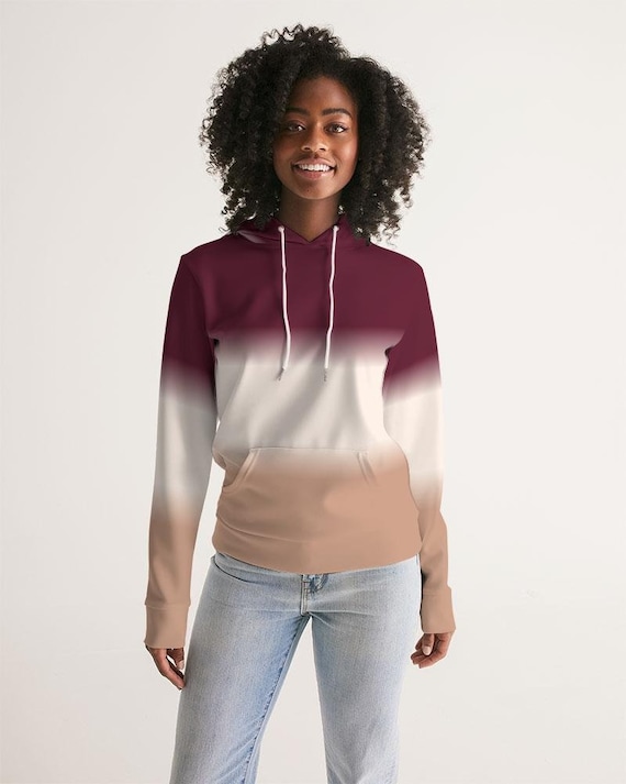 Tie Dye Women Pullover Hoodie Bordeaux Red Beige Brown Gradient