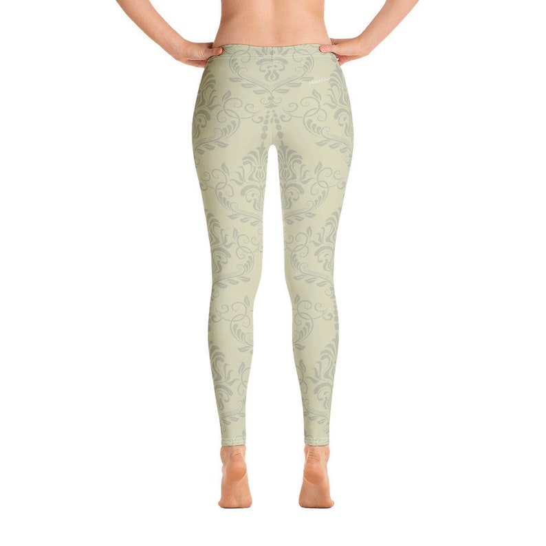 Light Green Beige Pattern Printed Pants Khaki Leggings Unique Printed Yoga Boho Leggings for Women