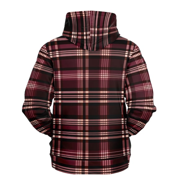 【BURGUNDY】Graph check hoodie Burgundy Plaid Hoodie, Check Tartan Red Pullover Men Women Adult