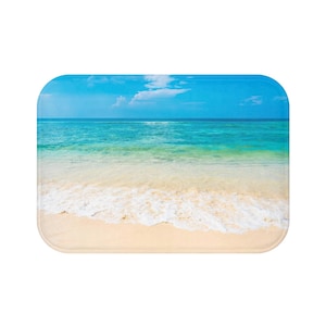 Beach Bath Mat, Ocean Tropical Coastal Decor Memory Foam Cute Shower Bathroom Decor Non Slip Floor Large Small Washable Quick Dry Rug