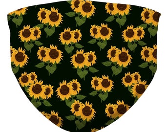 Sunflower Face Mask With Filter, Floral Yellow Flowers Fabric Cloth Mouth Cover Fashion Washable Reusable Adult Men Women Kids