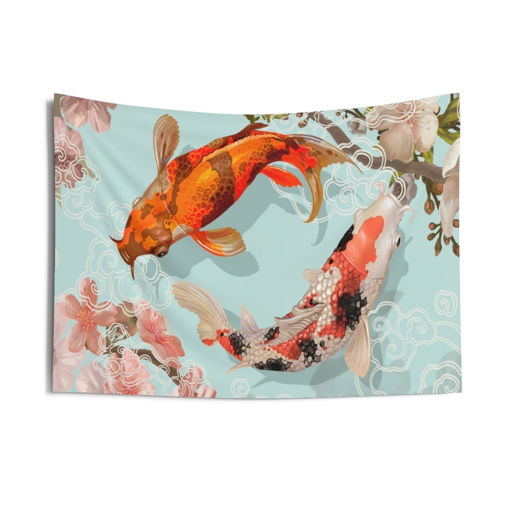 Koi Fish Tapestry Japanese Watercolor Ying Yang Landscape Fabric Asian Wall Art Hanging Tapestries Large Small Decor Home Dorm Room Gift Etsy