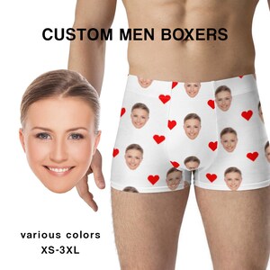 Personalized Face Men Boxers Briefs, Custom Romantic Husband Boyfriend Anniversary Birthday Valentine Gifts Him Print Underwear