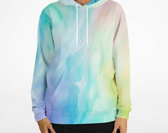 Rainbow Pastel Tie Dye Hoodie, Blue Green Pullover Men Women Adult  Aesthetic Graphic Cotton Hooded Sweatshirt with Pockets