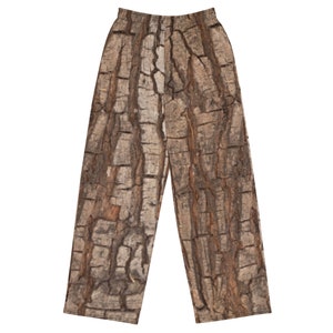 Tree Bark Pants, Camo Forest Costume Wood Halloween Adult Men Women Wide Leg Sweatpants Pockets Plus Size Drawstring