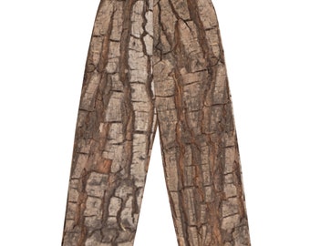 Tree Bark Pants, Camo Forest Costume Wood Halloween Adult Men Women Wide Leg Sweatpants Pockets Plus Size Drawstring