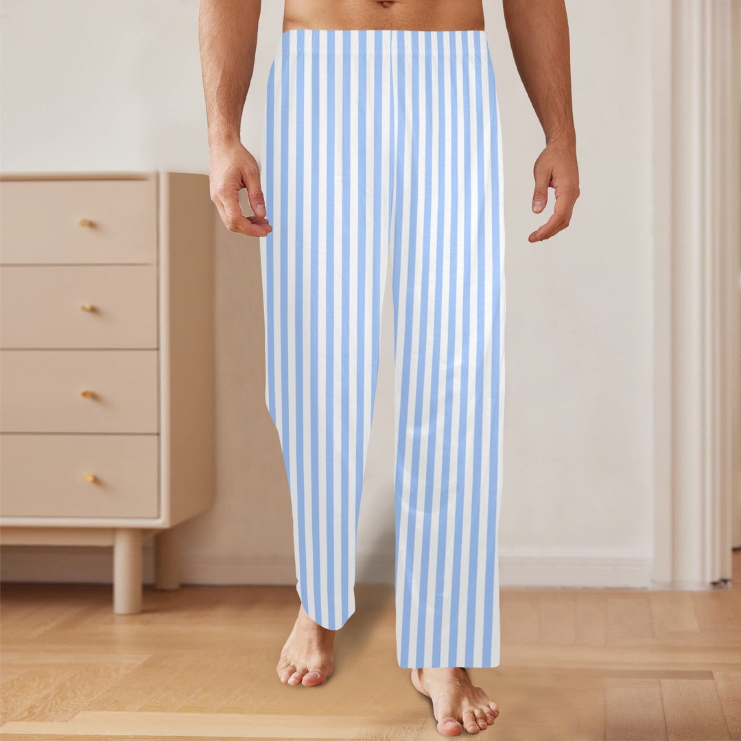 Blue and White Striped Men Pajamas Pants Stripes Satin PJ Pockets Sleep Trousers Couples Matching Guys Male Adult Trousers Bottoms Etsy Canada