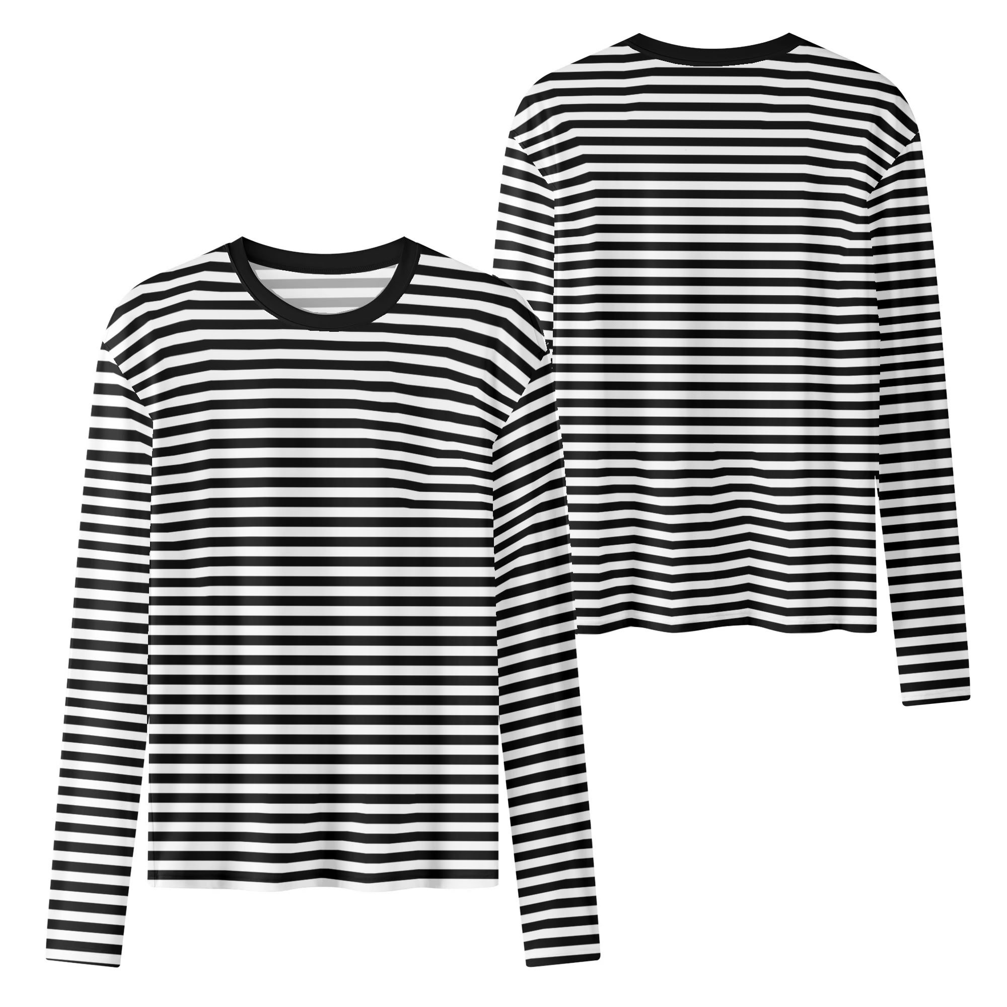黒と白のストライプ柄レディース長袖Tシャツ、レトロヴィンテージ