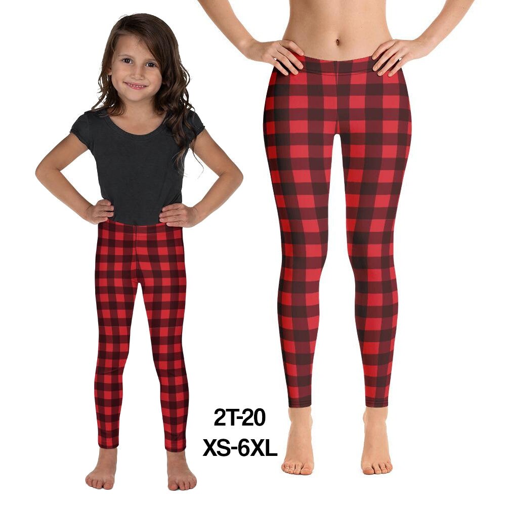 Red Buffalo Plaid Leggings for Women Cute Printed Holiday Christmas Check Workout Girls Kids Plus Size Mommy Me Toddler Lumberjack Yoga Pant Etsy UK