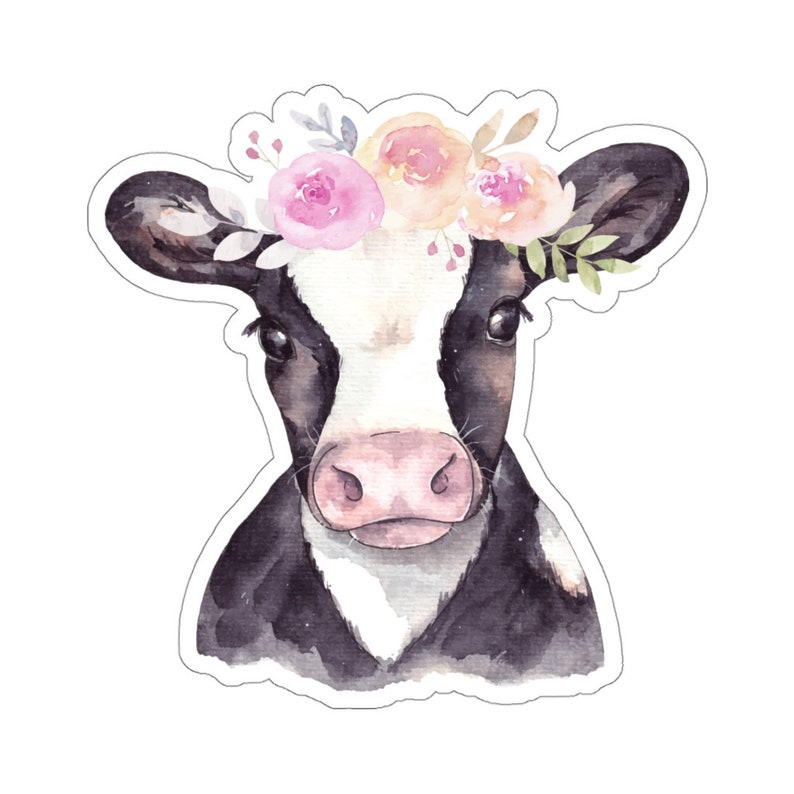 Cow Flowers Sticker, Watercolor Farm Floral Animal Laptop Decal Vinyl Cute Waterbottle Tumbler Car Waterproof Aesthetic Die Cut Wall Mural image 10