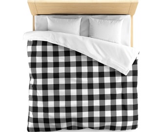 Buffalo Check Duvet Cover, Plaid Black White Gingham Bedding Queen King Full Twin XL Designer Bed Quilt Bedroom Decor