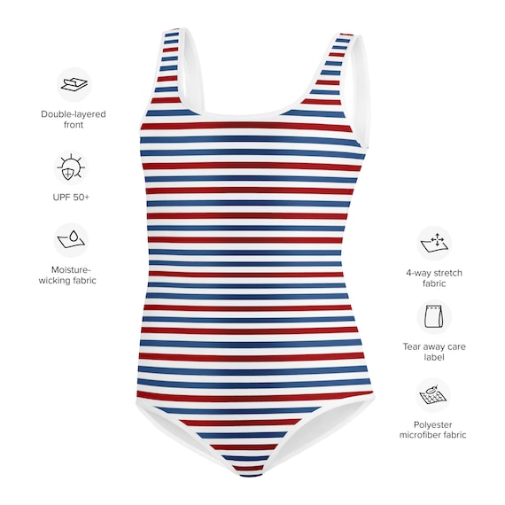 Red White Blue Striped Girls Swimsuits 8 20 Cute Kids Jr Junior Tween Teen Teenage One Piece Bathing Suit Young Swimwear Etsy Canada