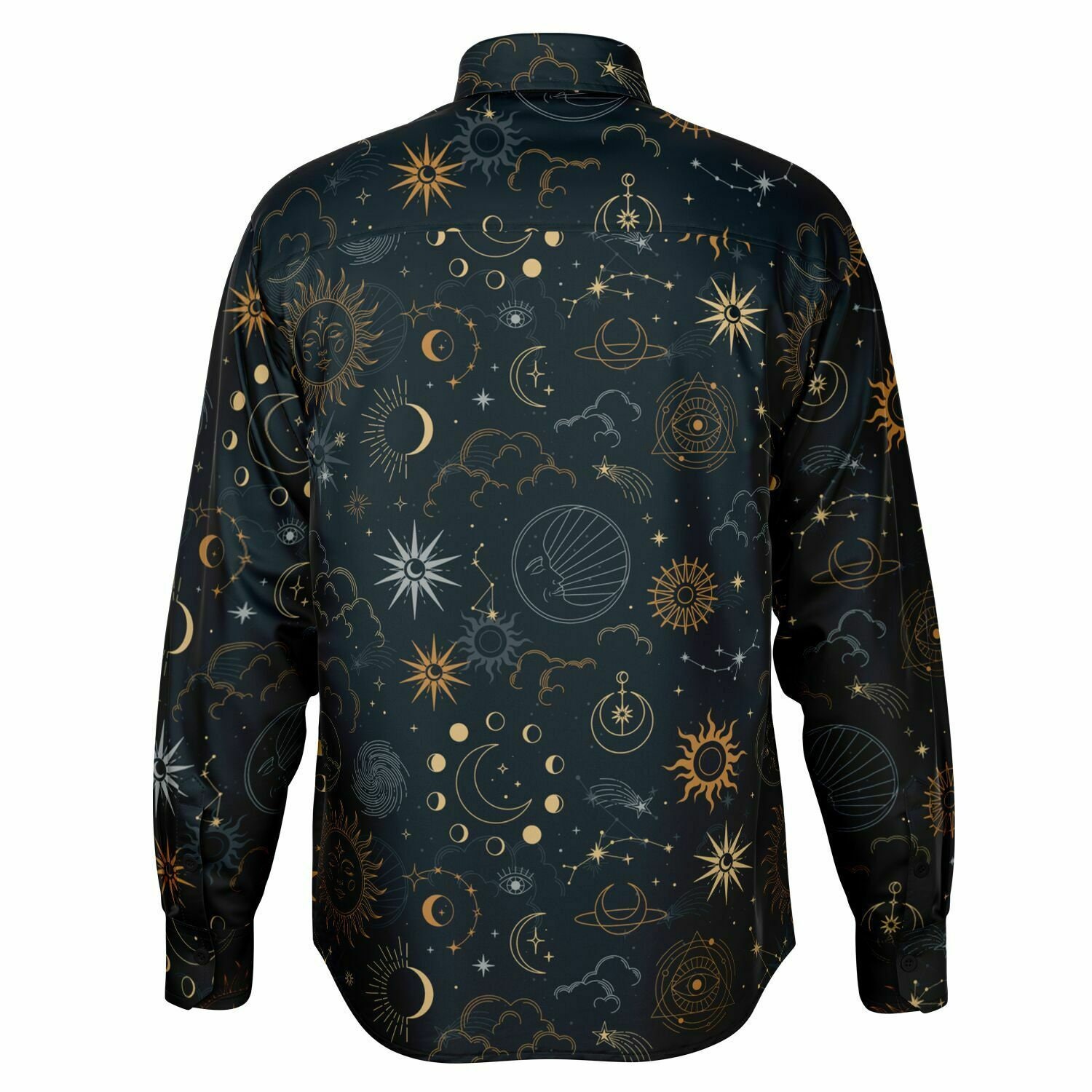 mens dress shirt with stars Galaxy Long Sleeve Men Button Up Shirt, Space Nebula Geeky Stars Print Dress Buttoned Collared Casual Dress Shirt with Chest Pocket L