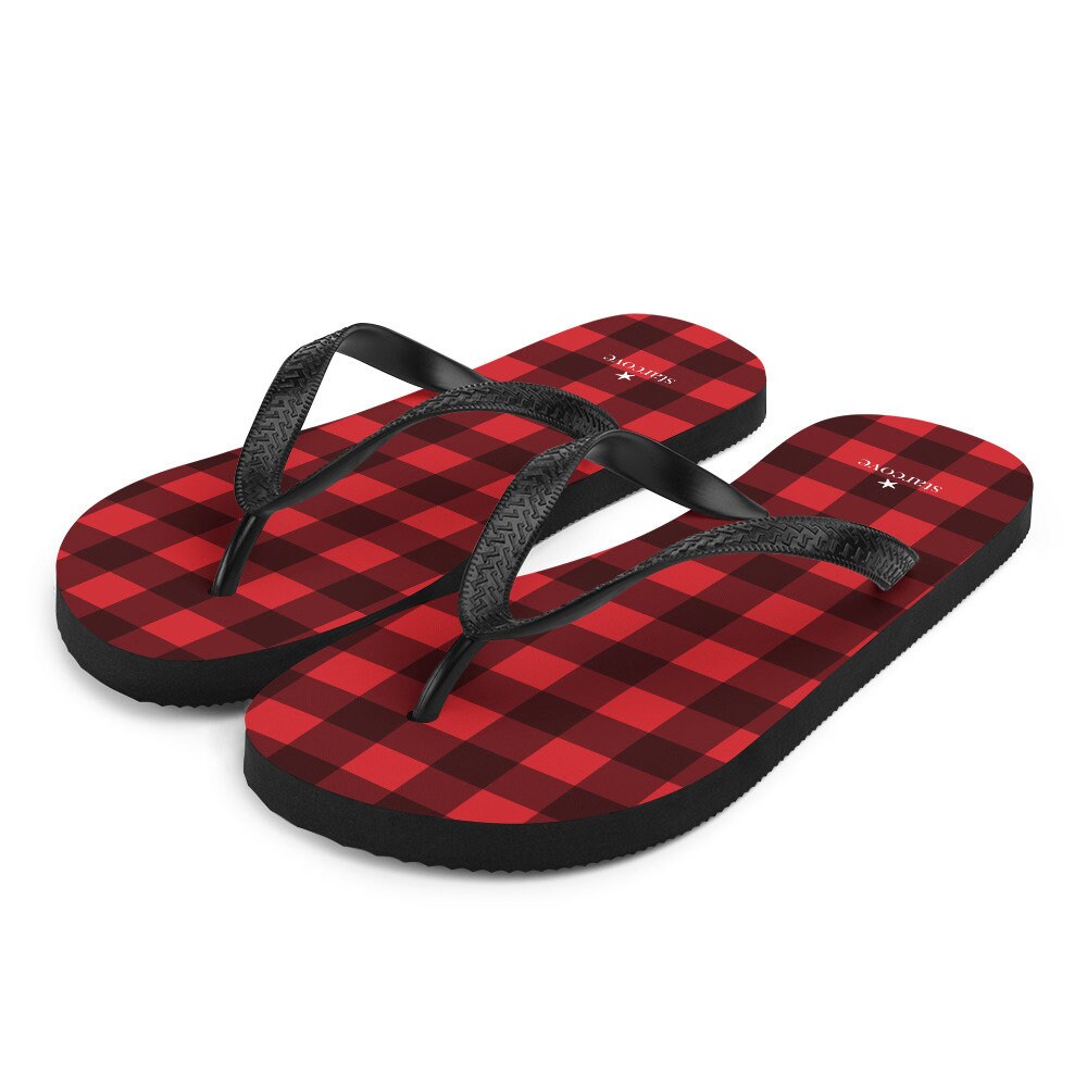 Red Buffalo Plaid Flip-flops Checkered Check Square Pattern - Etsy