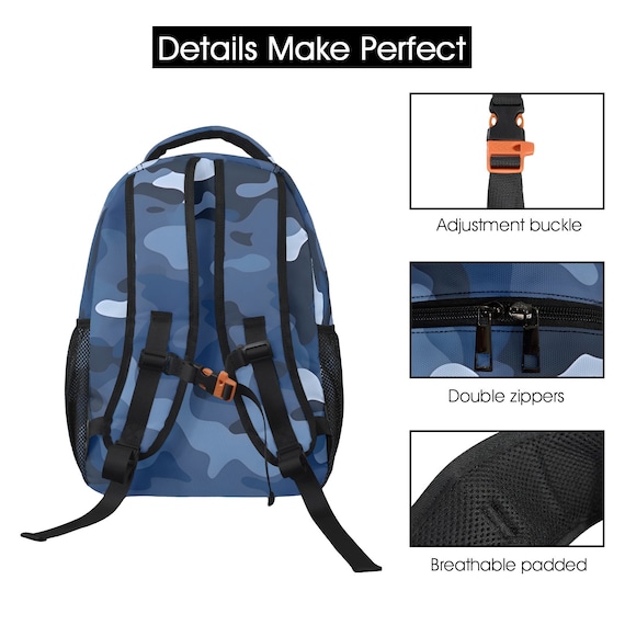 Navy Blue Camo Backpack, Camouflage Men Women Kids Gift  display picture 2