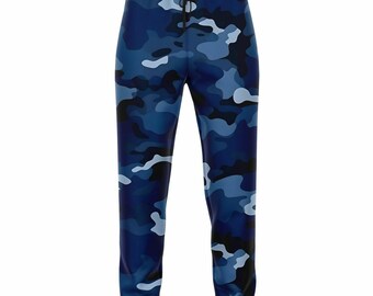 Navy Blue Camo Joggers Sweatpants With Pockets, Camouflage Women