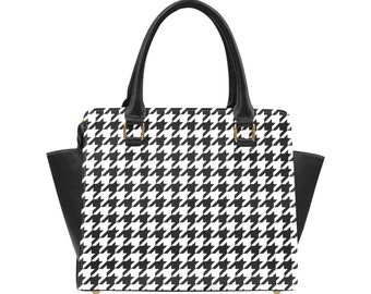 Bolso de hombro con diseño de pata de gallo, negro, blanco, de cuero vegano de alto grado, de diseñador, para mujer, regalo, bolso con asa superior, correa para bolso con cremallera