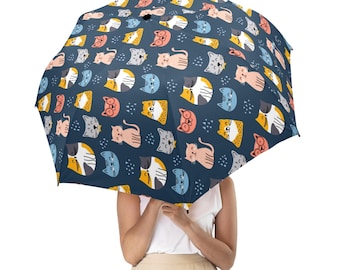 Cats Umbrella, Kittens Golf Anti-UV Semi-Automatic Sun Beach Rain Parasol Large Compact Travel Windproof Designer Vintage Luxury Men Women