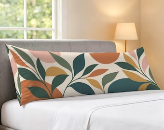 Mid Century Modern Body Pillow Case,  Flowers Boho Abstract Botanical Green Long Large Bed Accent Pillowcase Print Throw Decorative Cover