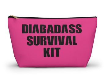 Diabadass Survival Kit Bag, Roze Diabetes Fun Diabetic Supply Cute Carrying Case Gift T1D Type 1 Accessoire Rits Pouch w T-bottom