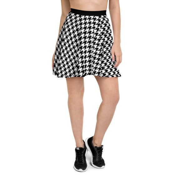Houndstooth Print Skater Skirt Black White Pattern Mini Short Circle Cute Handmade Party Sexy Women Pleated High Wasted Skirt Etsy UK