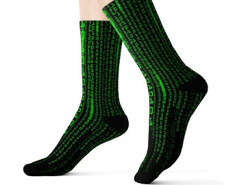Calcetines digitales de computadora, sublimación impresa en 3D Programación de código binario verde Mujeres Hombres Divertido Divertido Novedad Cool Funky Crazy Regalo único