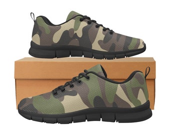 Camo Men Breathable Sneakers, Mesh Green Camouflage Print Lace Up Running Custom Designer Casual Festival Shoes Trainers Streetwear