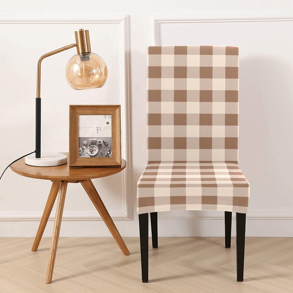 Buffalo Check Dining Chair Seat Covers Beige Cream Brown Plaid