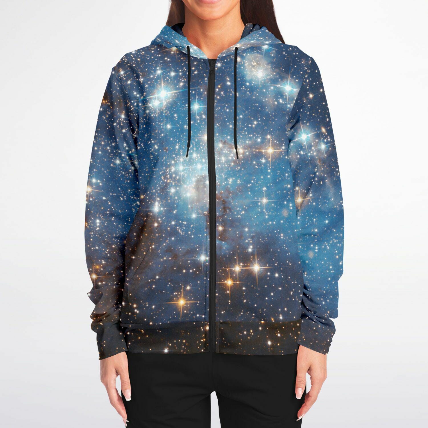 Galaxy Space Zip up Hoodie, Universe Blue Stars Full Zipper Pocket 