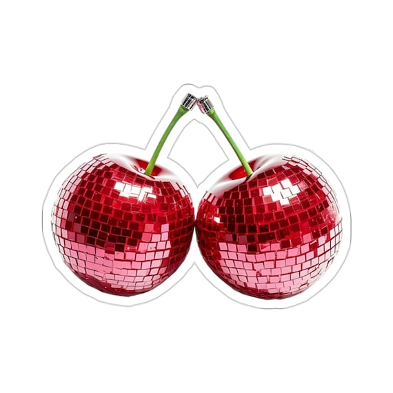 Disco Kirschen Aufkleber, rote Spiegel Obst Art Vinyl Laptop niedlich Wasserflasche Becher Auto wasserdicht Stoßstange klar ästhetisch gestanzte Wand