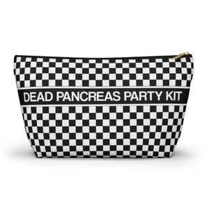 Dead Pancreas Party Kit, Diabetes Supply Case Bag, Fun Diabetic, Checkered Check Carrying Gift, Type 1 Accessory Zipper Pouch Bag w T-bottom