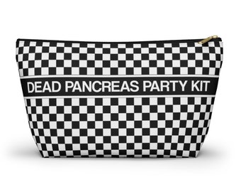 Dead Pancreas Party Kit, Diabetes Supply Case Bag, Fun Diabetic, Checkered Check Carrying Gift, Type 1 Accessory Zipper Pouch Bag w T-bottom